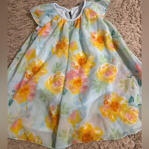 Creative Kids Blue Floral Chiffon Dress with Hidden Onesie - 18-24 months